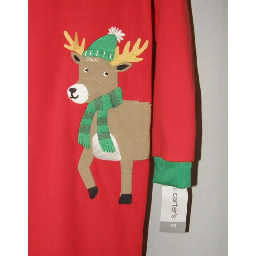 NEW Unisex Sz 10 Footed Soft Fleece Christmas Holiday Reindeer Sleeper CARTERS